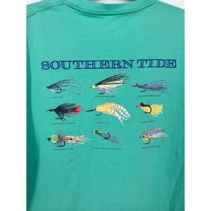 Southern Tide T Shirt Men's XL Teal Fly Fishing Graphic Pocket Tee Cotton